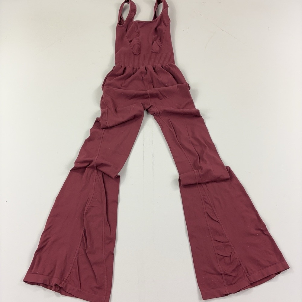FP Movement Jumpsuit Womens XS Red Knit Flare Leg Sleeveless Scoop Neck Stretch